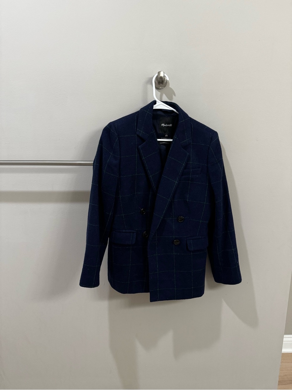 Madewell Navy Windowpane Double-Breasted Blazer